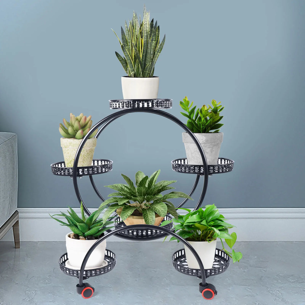 Metal 6-Tier Plant Stand with Wheels