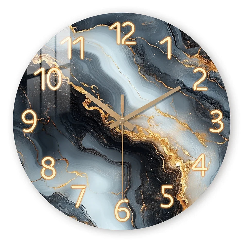 Blue & Gold Marble Effect Wall Clock