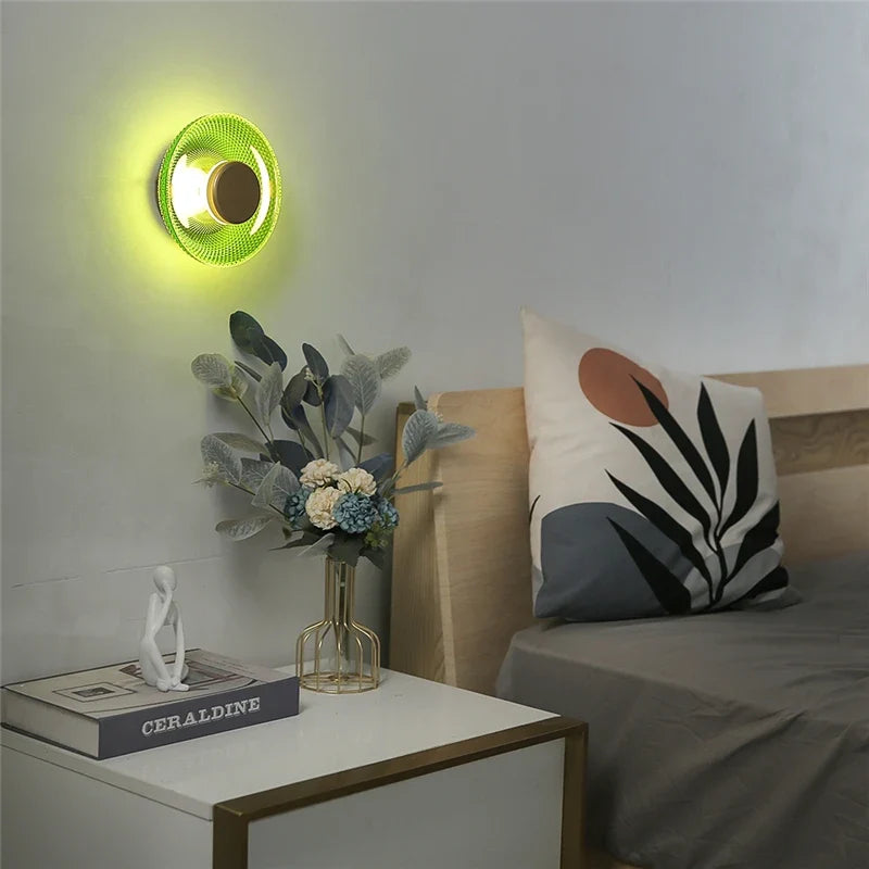 Textured Coloured Glass LED Disc Wall Lamp