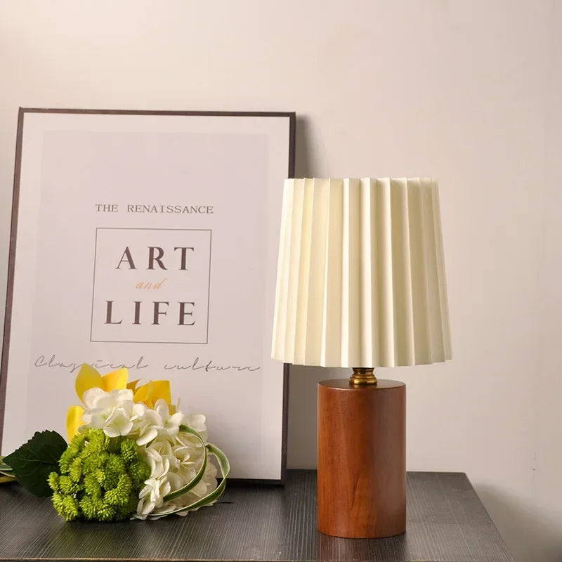 Nordic Pleated Shade Wood Table Lamp