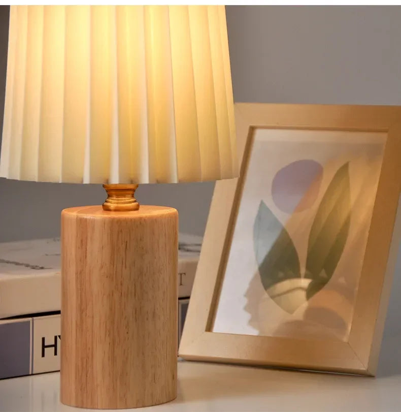 Nordic Pleated Shade Wood Table Lamp