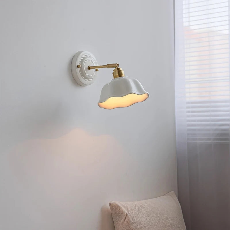 Nordic Cream Ceramic Flower Wall Lamp