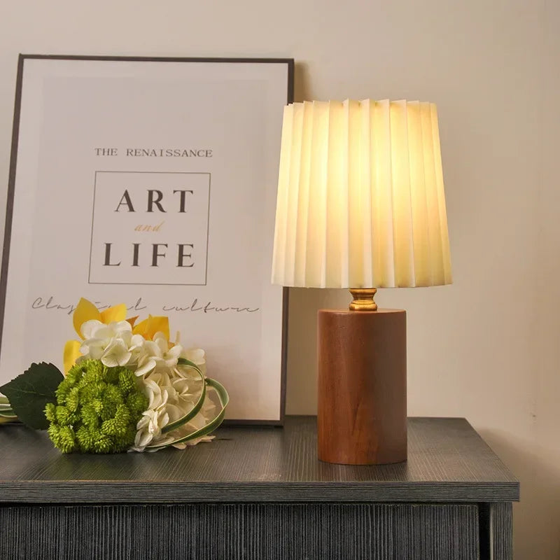 Nordic Pleated Shade Wood Table Lamp