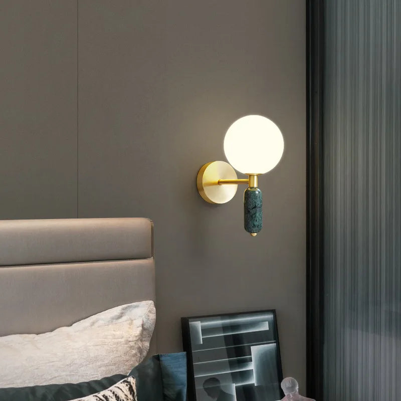 Marble & Glass Globe Gold Wall Lamp