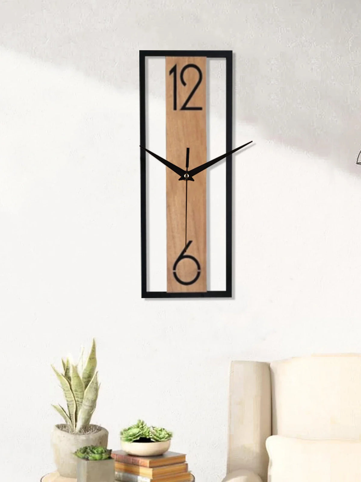 Slim Rectangular Wood Grain Wall Clock