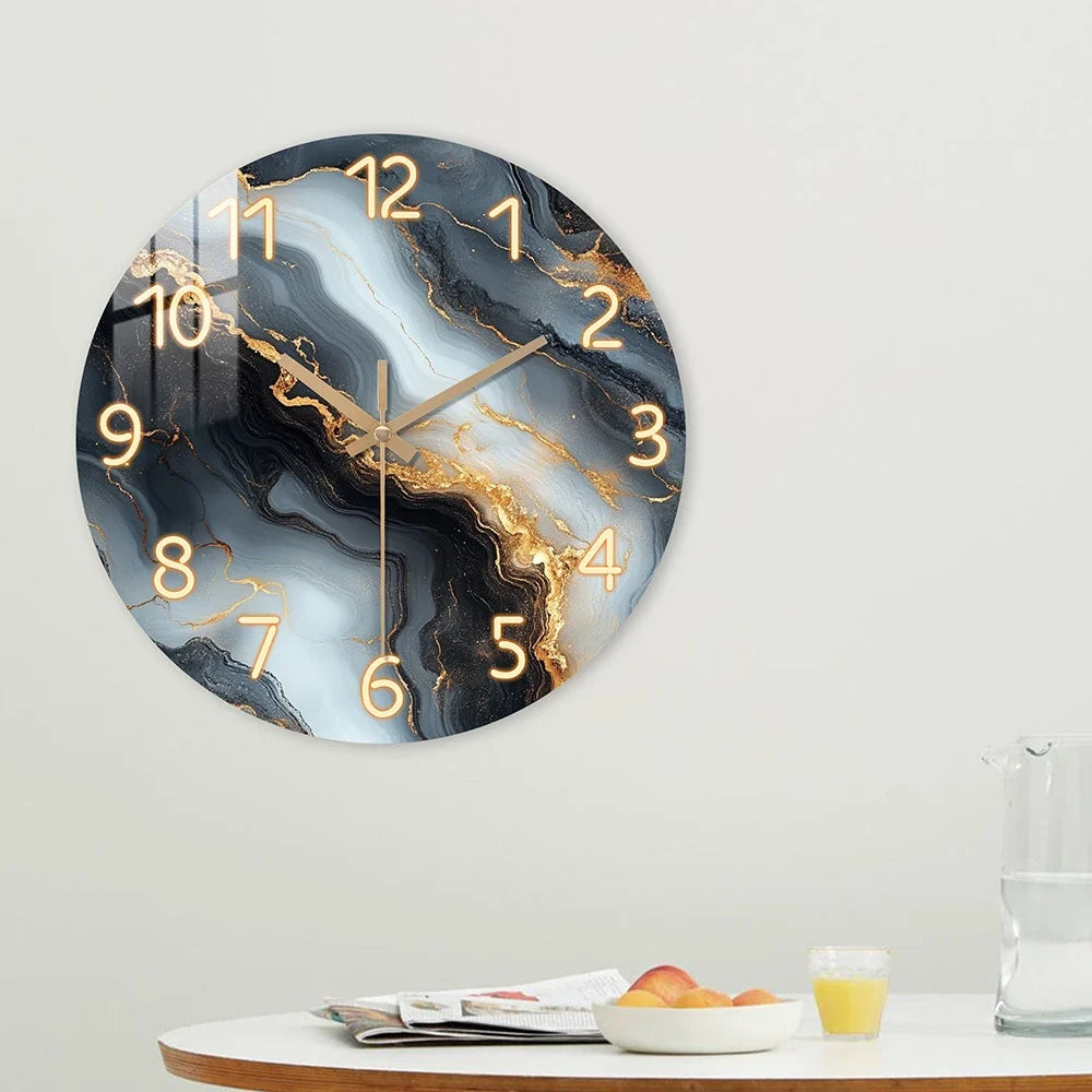 Blue & Gold Marble Effect Wall Clock