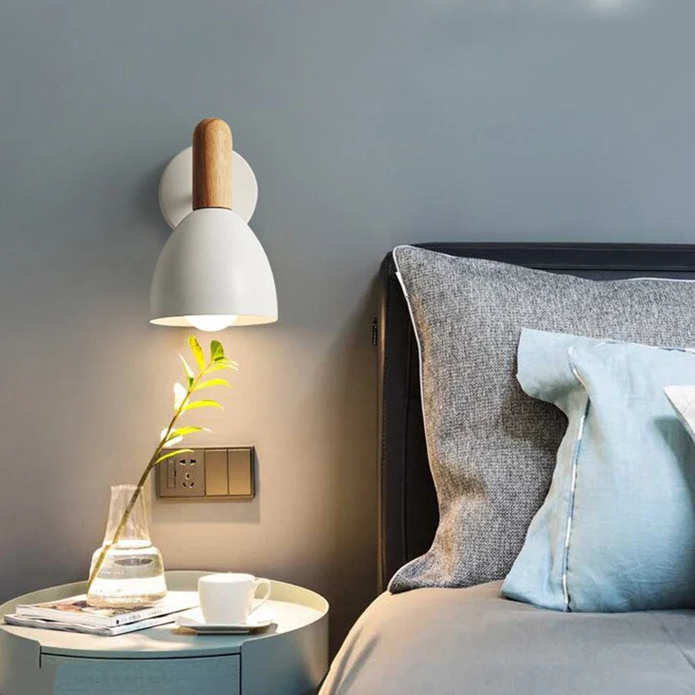Nordic Wood Adjustable Bedside Wall Lamp