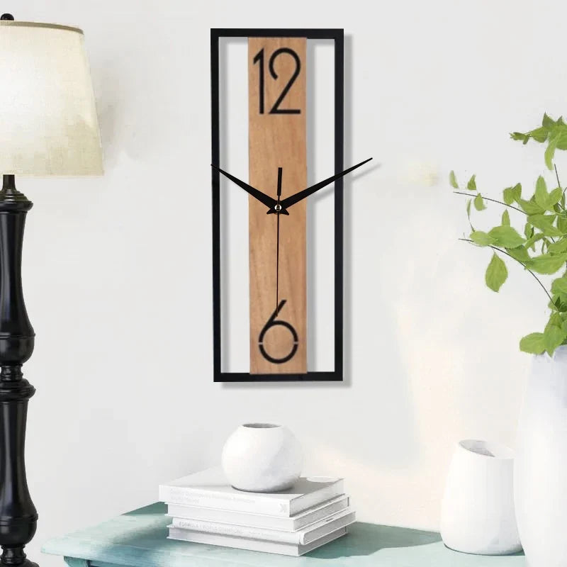 Slim Rectangular Wood Grain Wall Clock