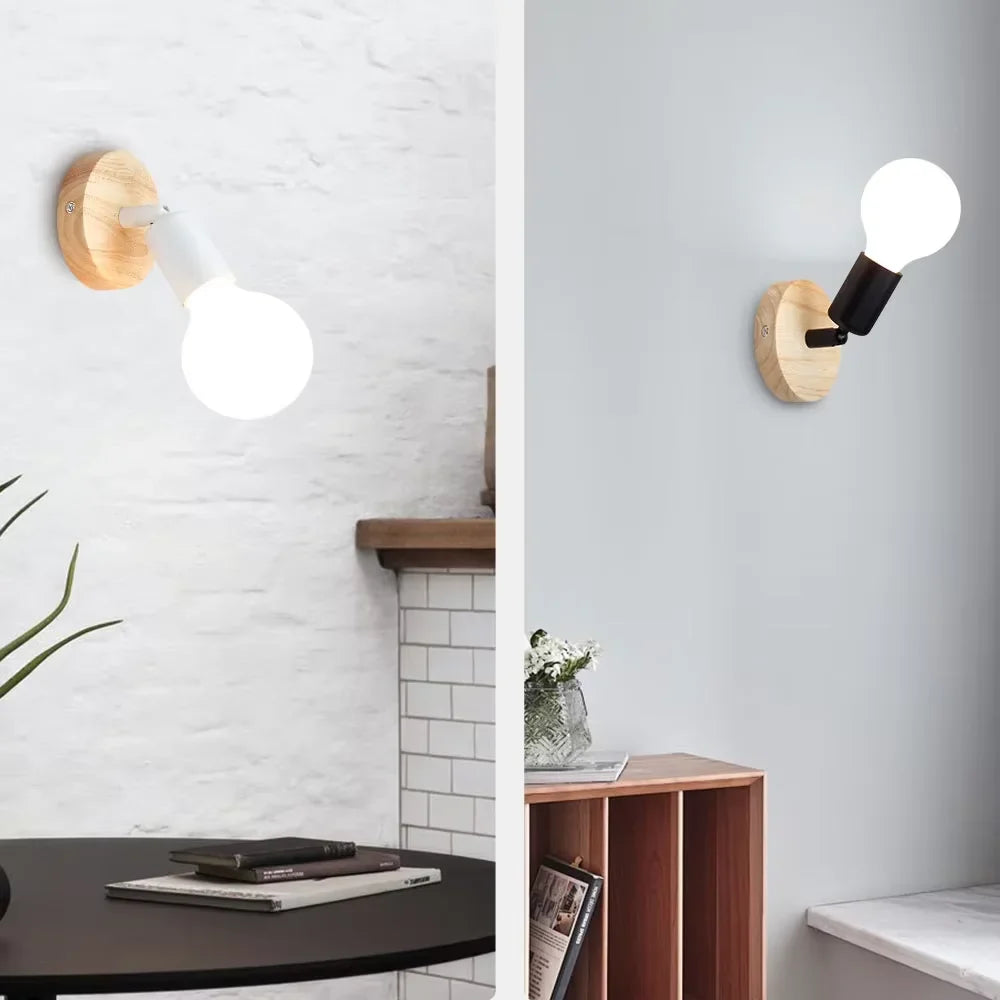 Vintage Adjustable Wood & Metal Wall Lamp