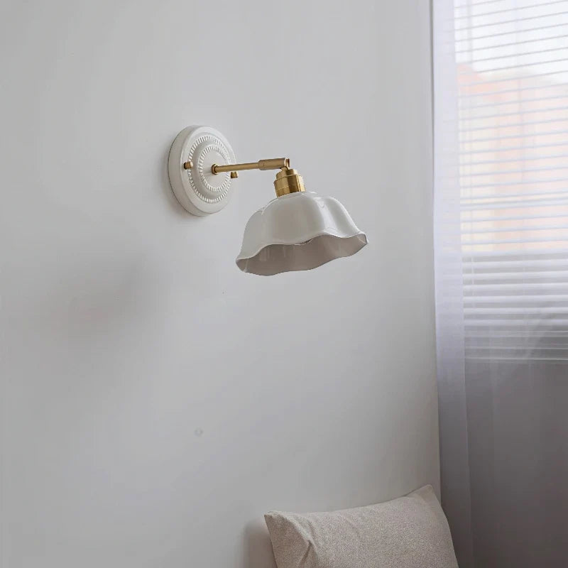 Nordic Cream Ceramic Flower Wall Lamp