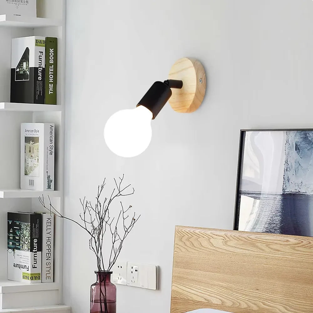 Vintage Adjustable Wood & Metal Wall Lamp