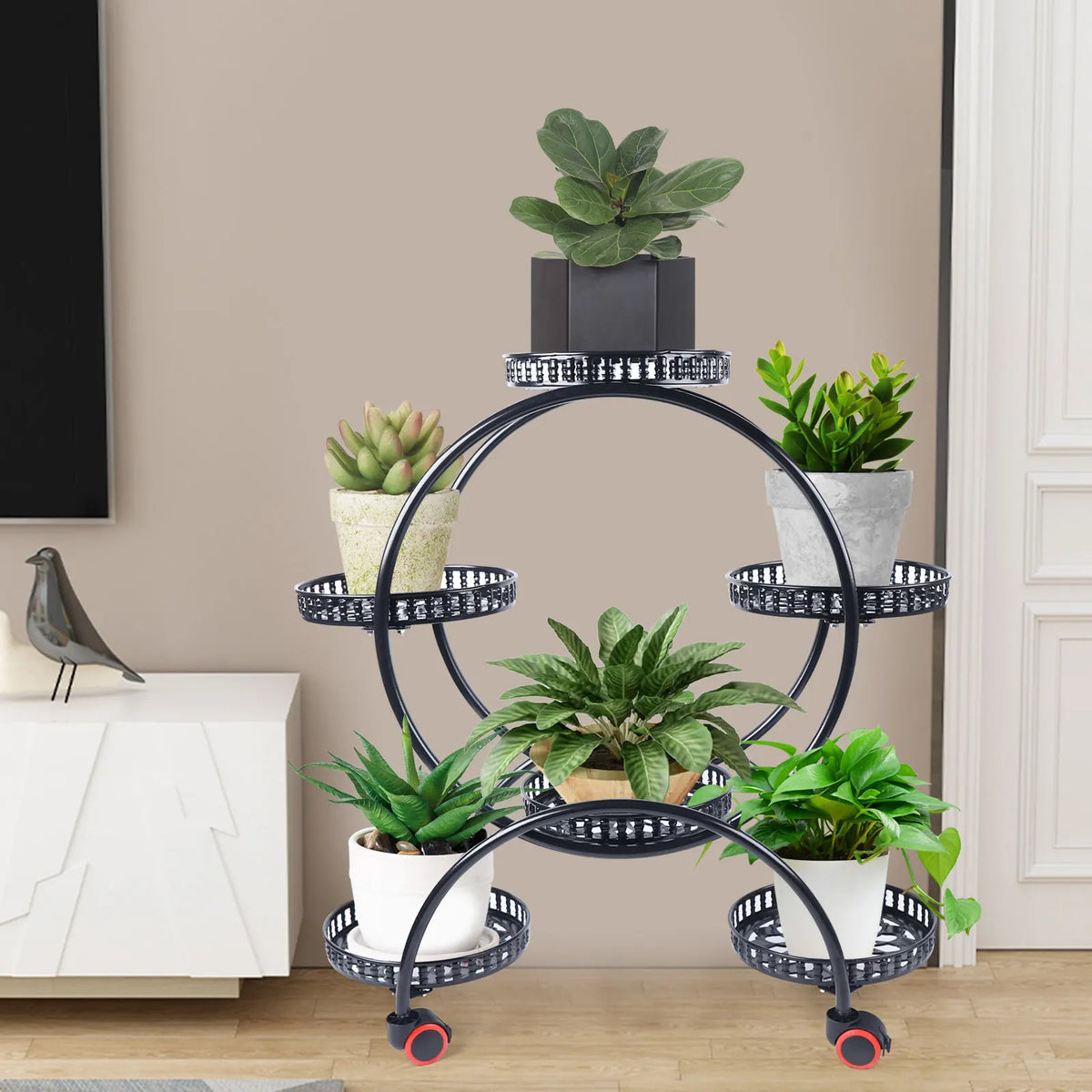 Metal 6-Tier Plant Stand with Wheels