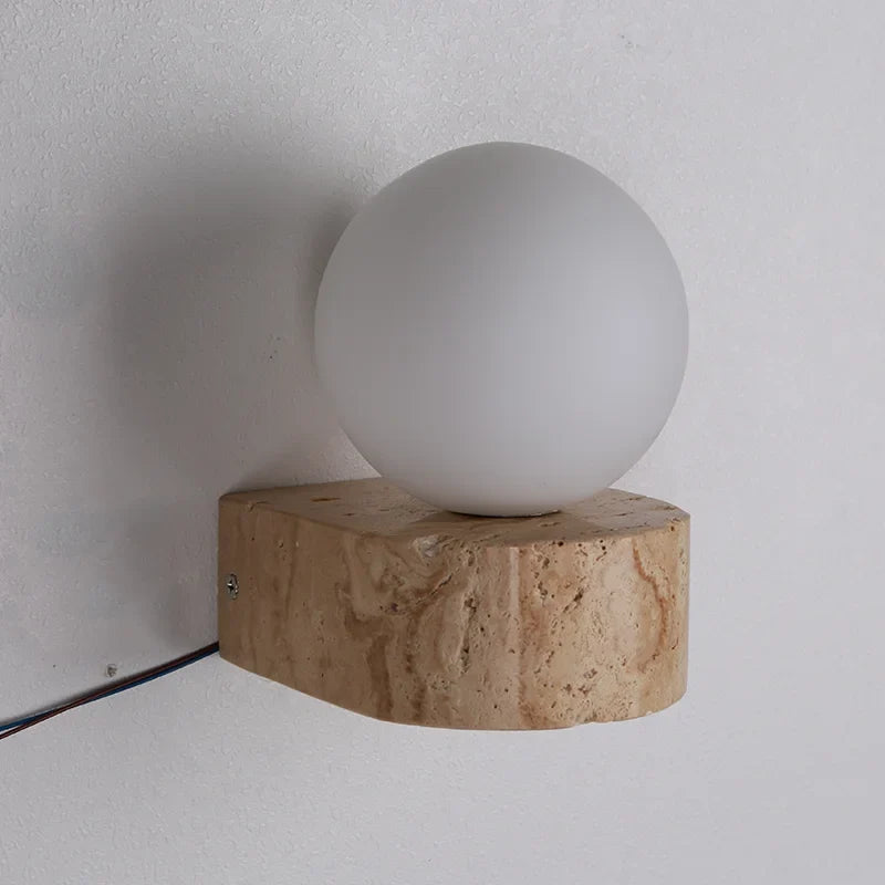 Travertine Stone Glass Globe Wall Lamp