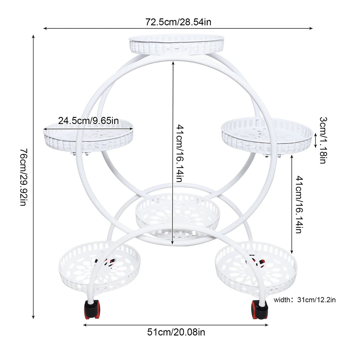 Metal 6-Tier Plant Stand with Wheels