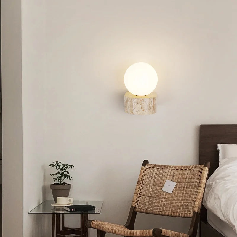 Travertine Stone Glass Globe Wall Lamp
