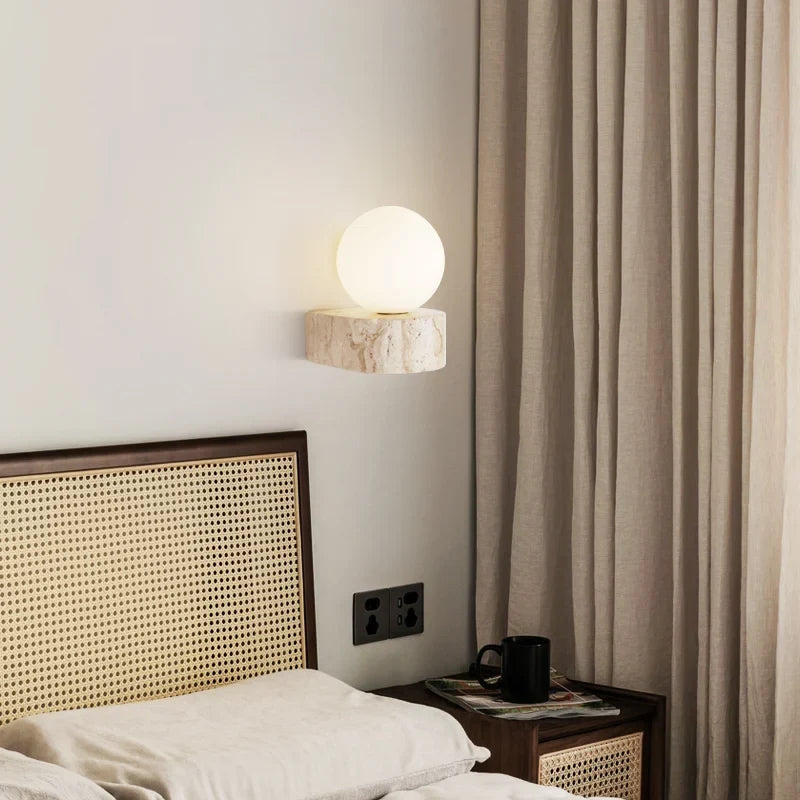 Travertine Stone Glass Globe Wall Lamp