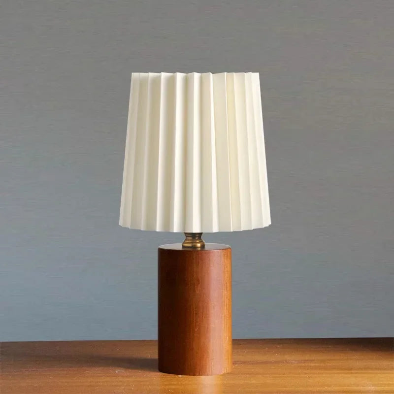 Nordic Pleated Shade Wood Table Lamp