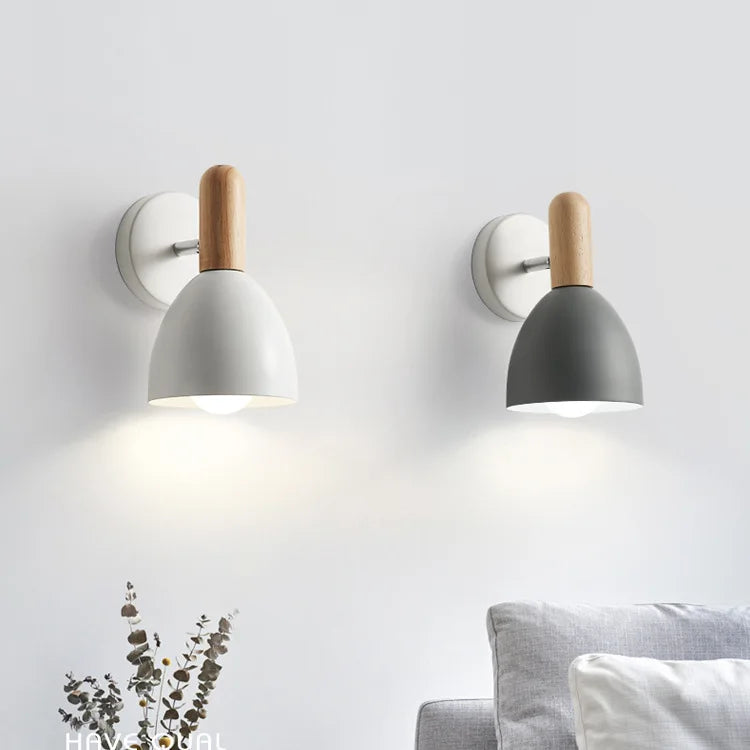 Nordic Wood Adjustable Bedside Wall Lamp