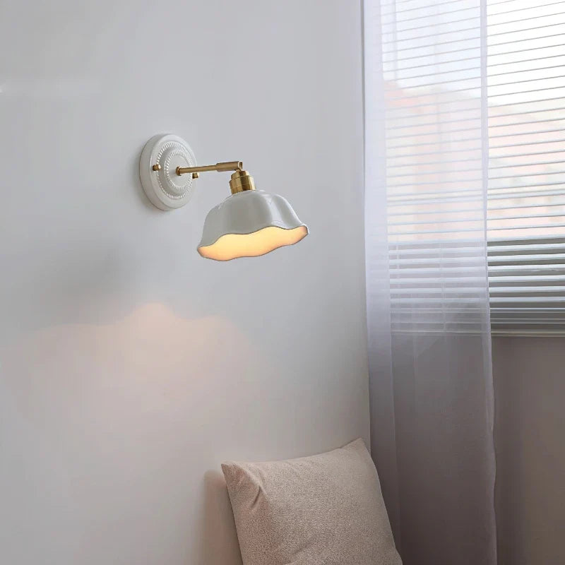 Nordic Cream Ceramic Flower Wall Lamp