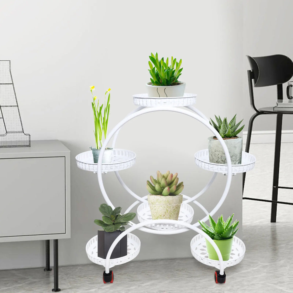 Metal 6-Tier Plant Stand with Wheels