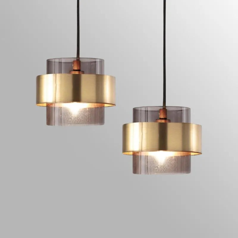 Nordic Smoked Glass & Brass Pendant Light