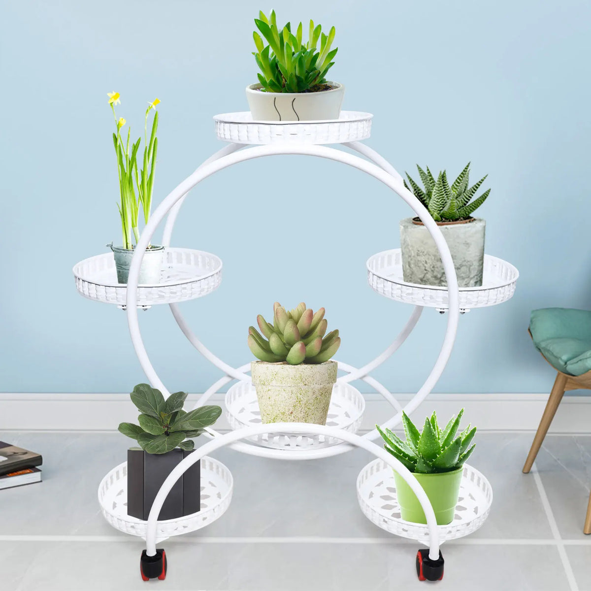 Metal 6-Tier Plant Stand with Wheels