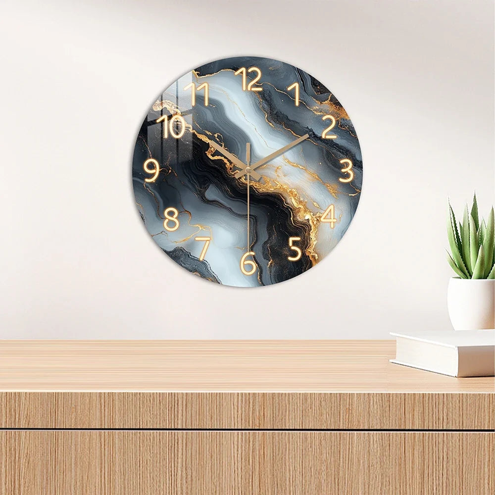 Blue & Gold Marble Effect Wall Clock