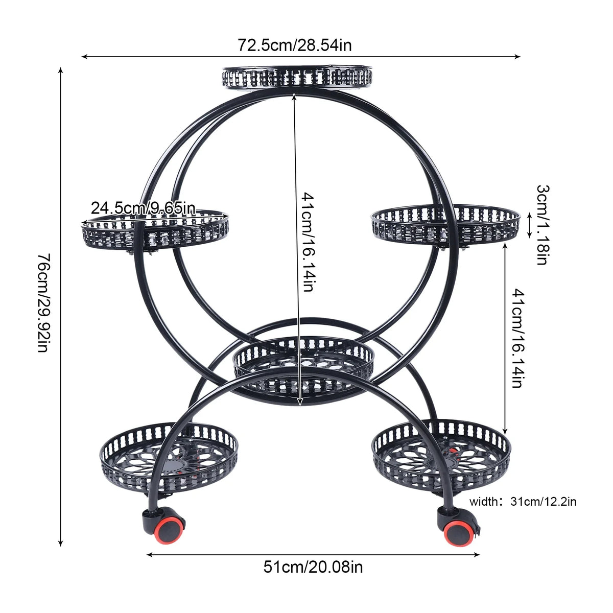 Metal 6-Tier Plant Stand with Wheels
