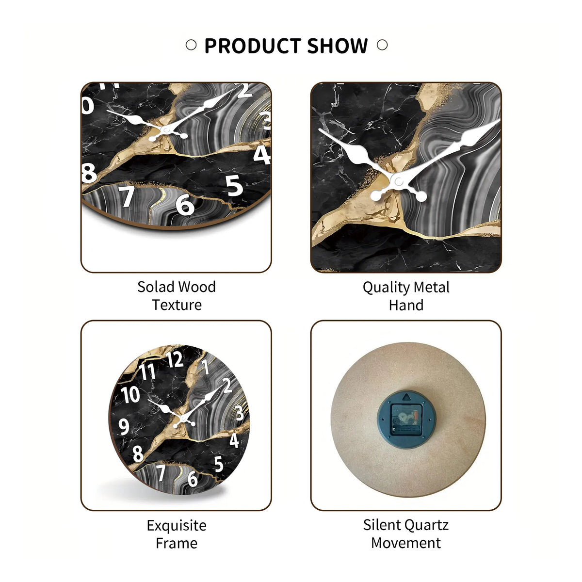 MarbellaTime Marble Wooden Wall Clock