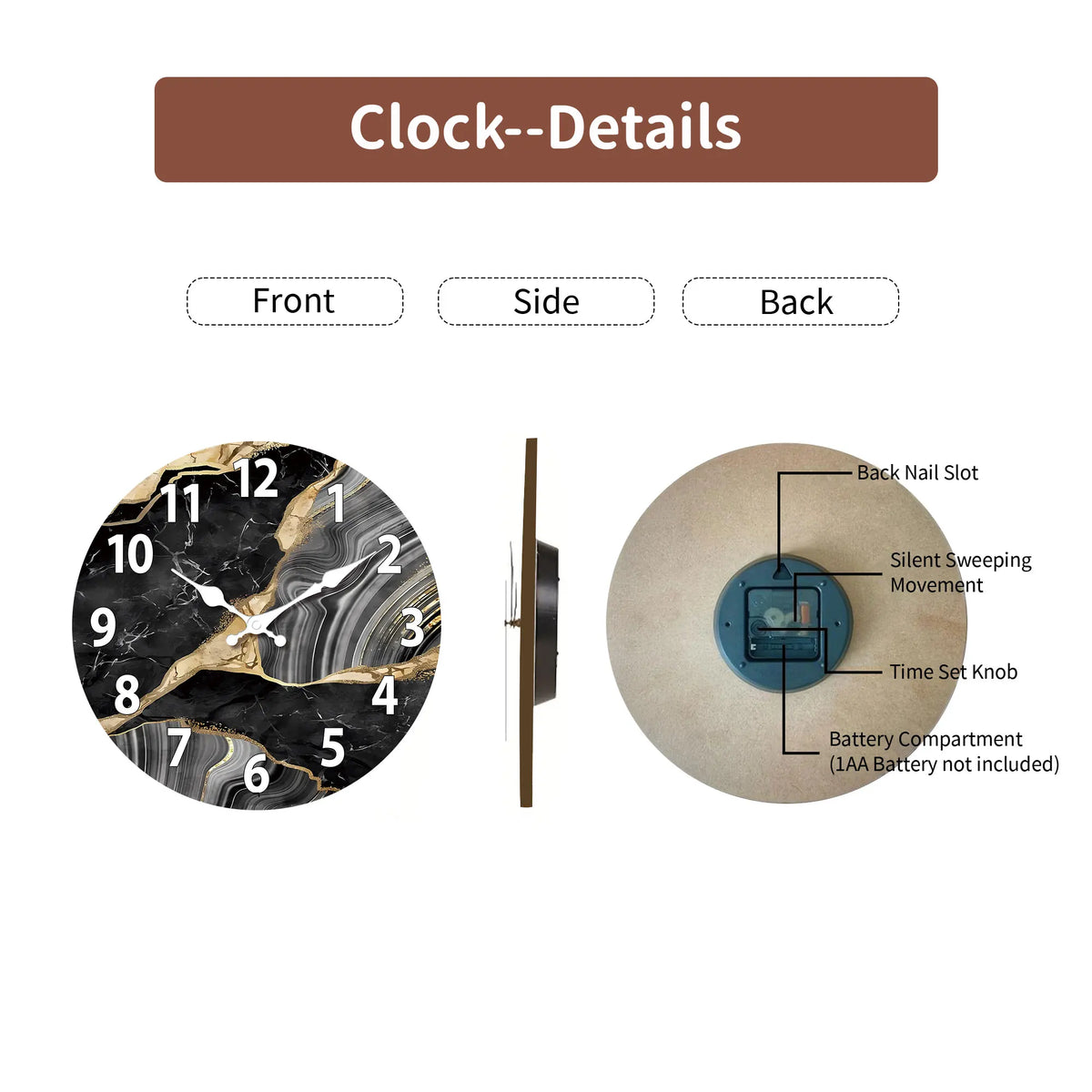 MarbellaTime Marble Wooden Wall Clock