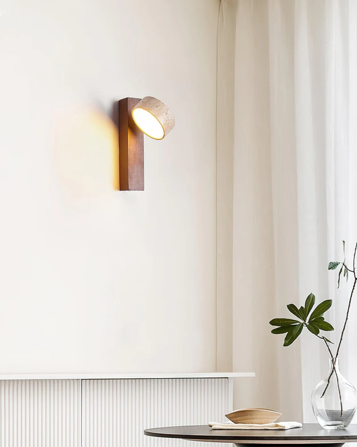 Travertine & Walnut Wall Lamp