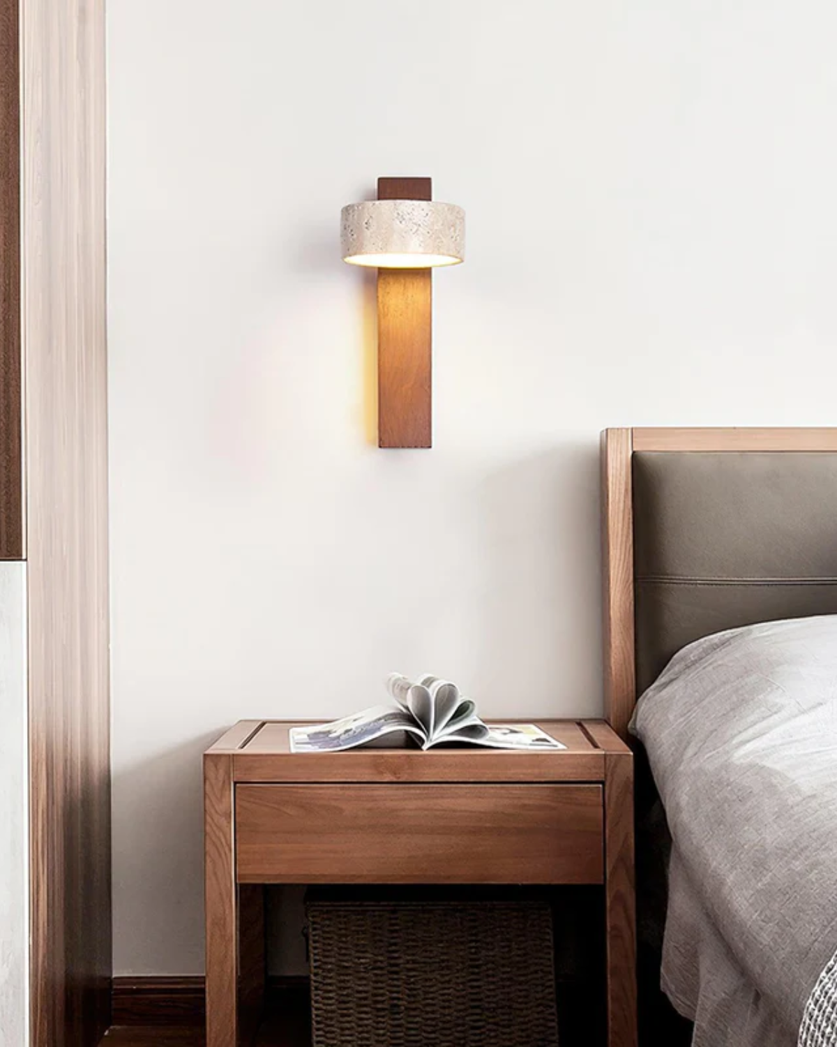 Travertine & Walnut Wall Lamp