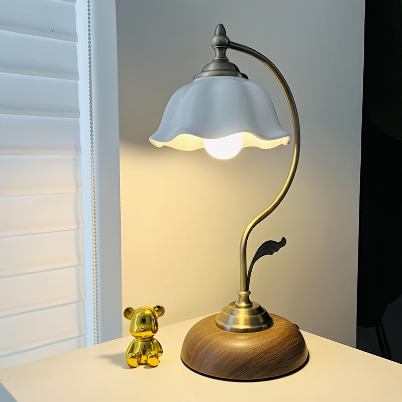 Vintage Gooseneck Floral Glass Table Lamp