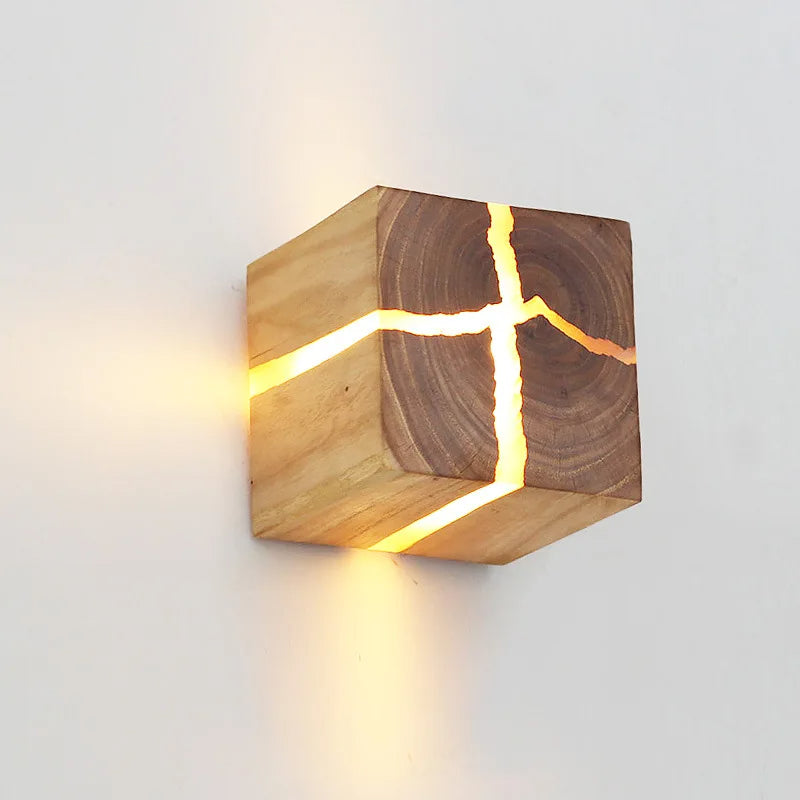 WoodAura Hand-Carved Wood & Resin Wall Light