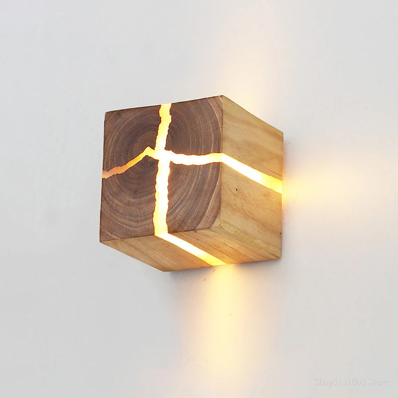 WoodAura Hand-Carved Wood & Resin Wall Light
