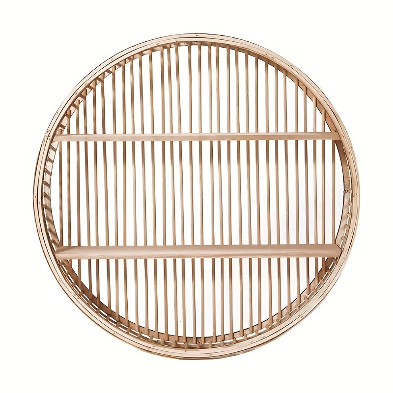 Round Bamboo Two-Tier Wall Shelf