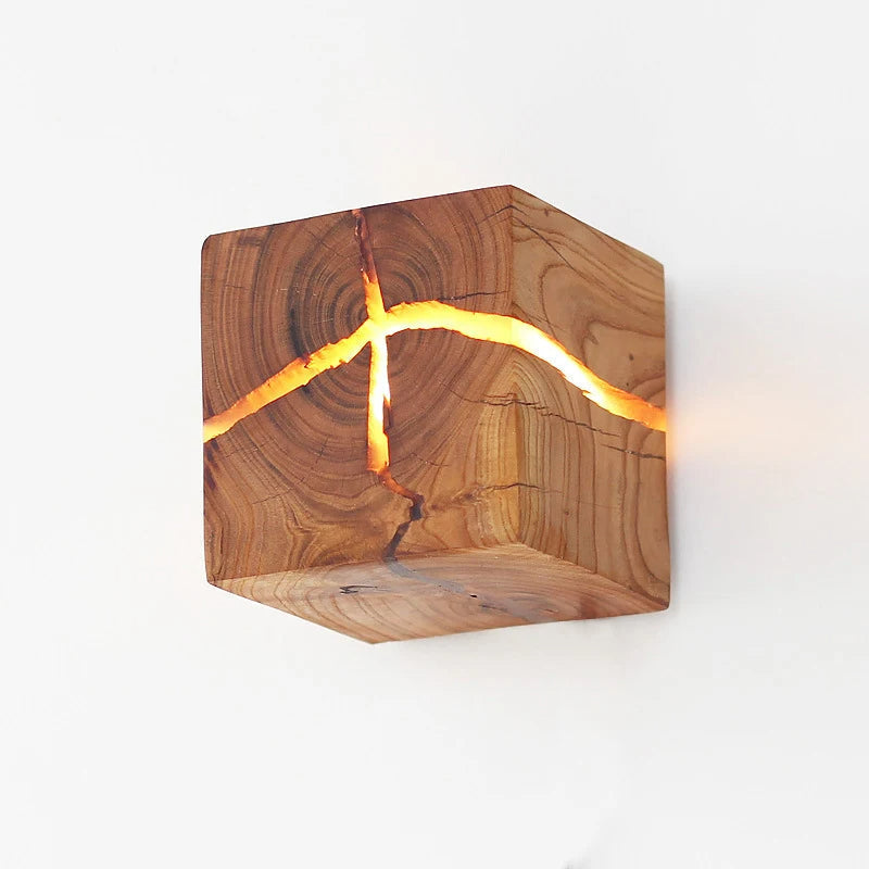 WoodAura Hand-Carved Wood & Resin Wall Light