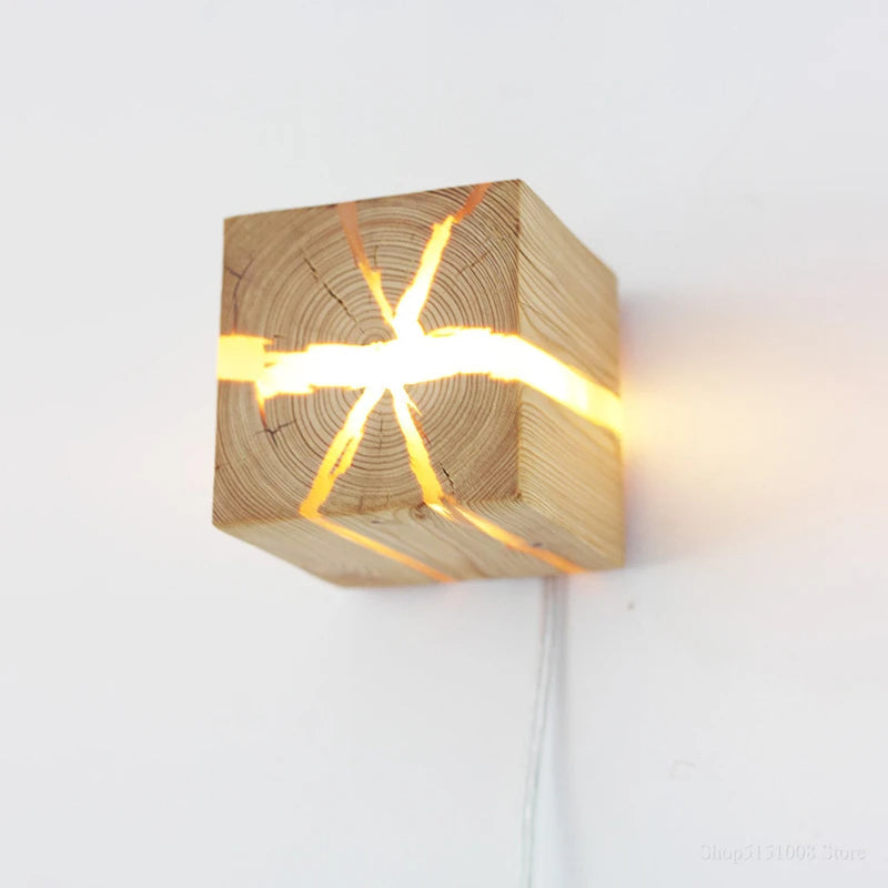 WoodAura Hand-Carved Wood & Resin Wall Light