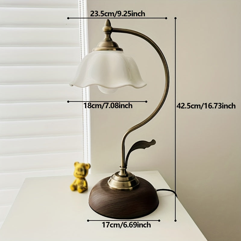 Vintage Gooseneck Floral Glass Table Lamp