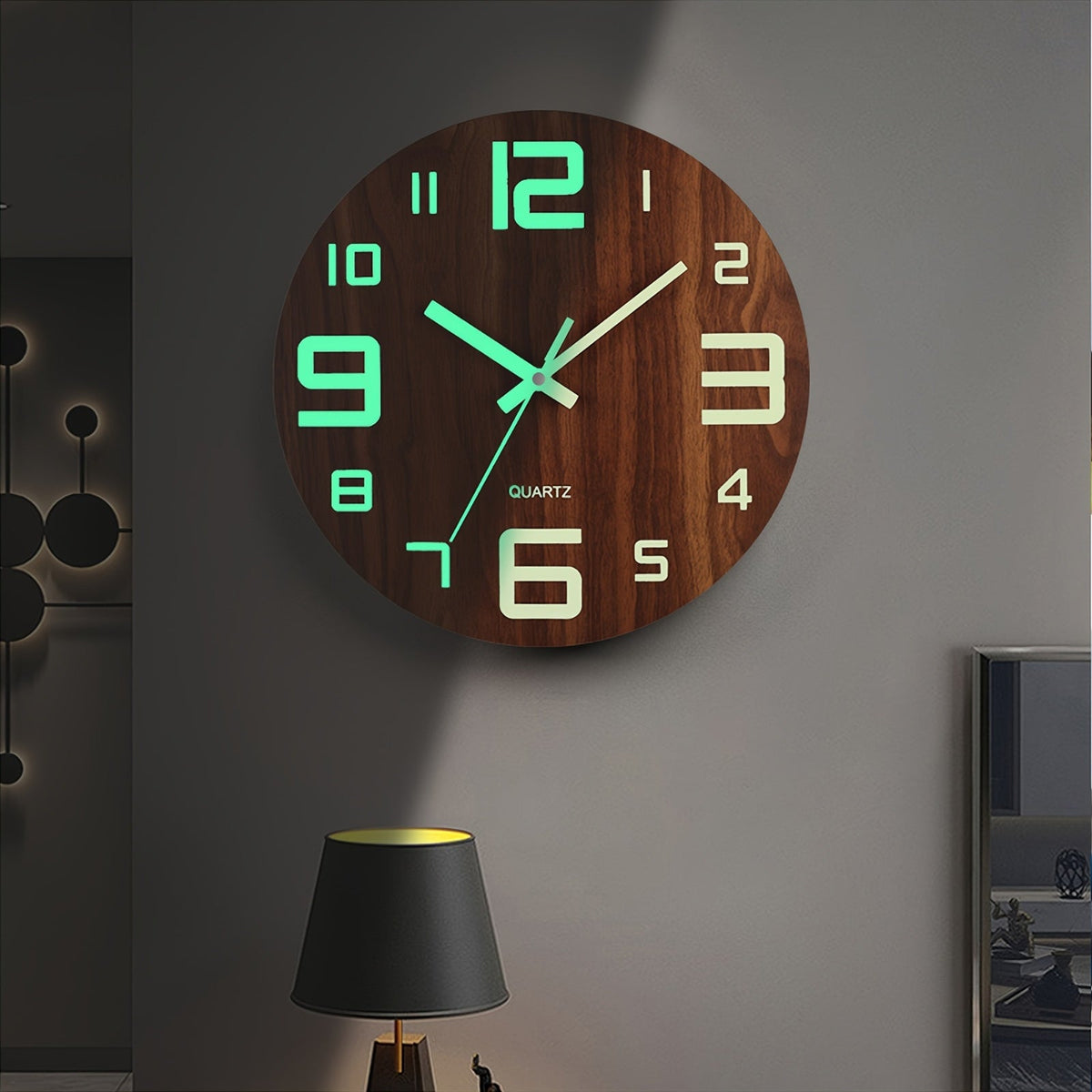 Walnut Glow-in-the-Dark Wall Clock