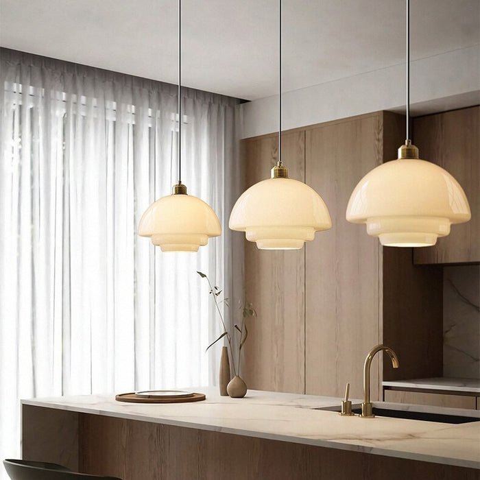 White Glass Mid-Century Pendant Light