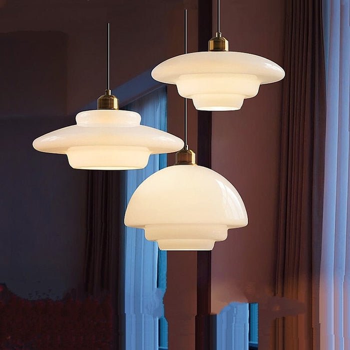 White Glass Mid-Century Pendant Light