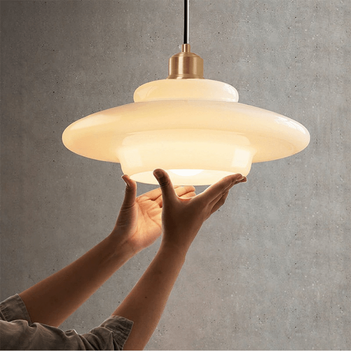 White Glass Mid-Century Pendant Light