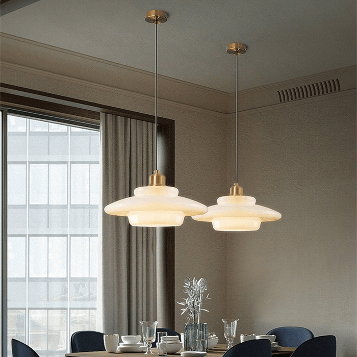 White Glass Mid-Century Pendant Light