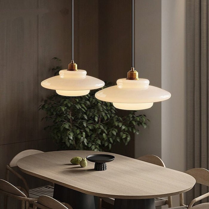 White Glass Mid-Century Pendant Light