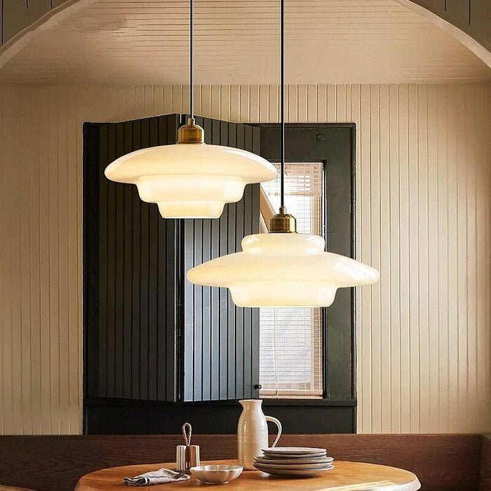 White Glass Mid-Century Pendant Light