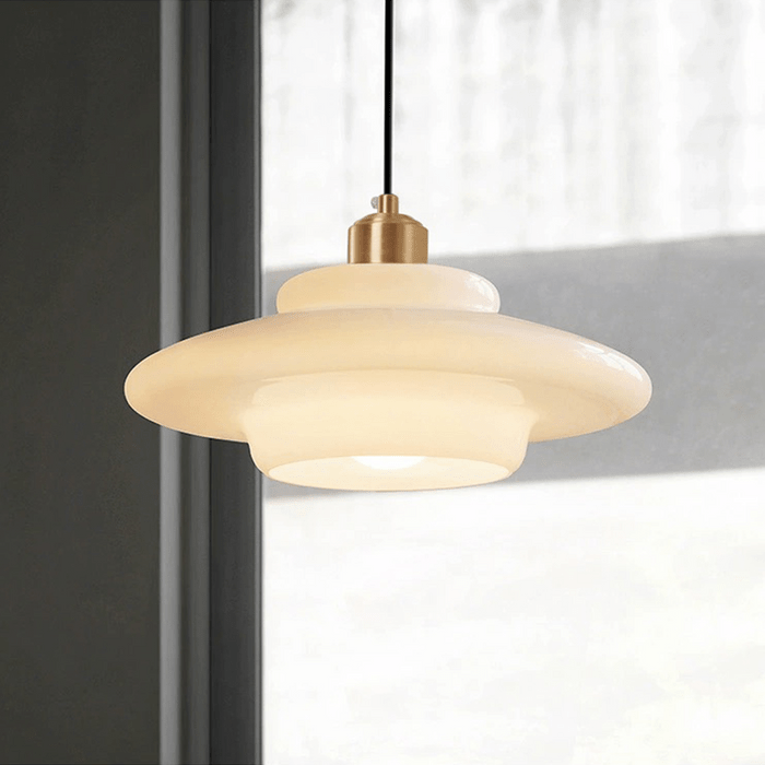 White Glass Mid-Century Pendant Light