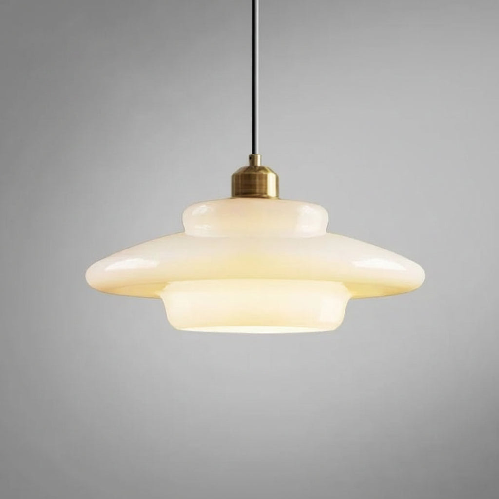 White Glass Mid-Century Pendant Light