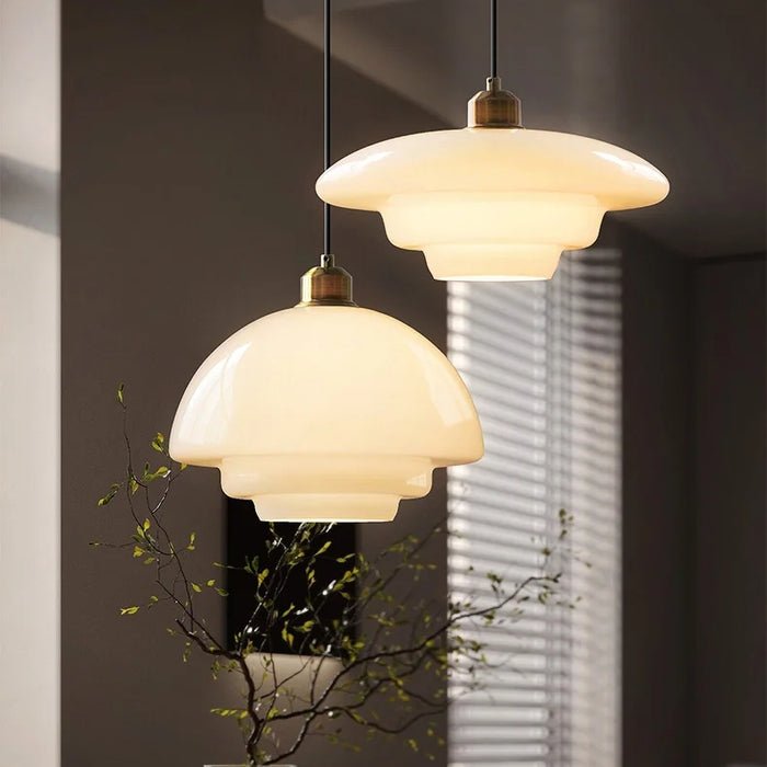 White Glass Mid-Century Pendant Light