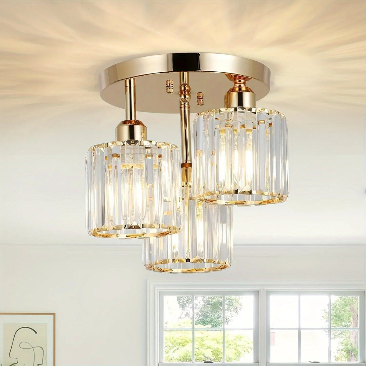 Gold Crystal 3-Light Ceiling Light